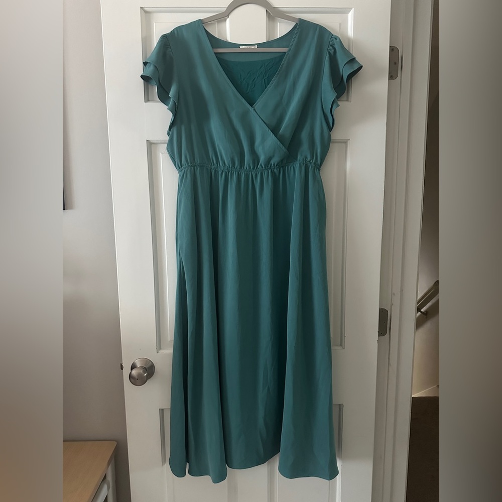 Kori Faux Wrap Flutter Sleeve Maxi Dress